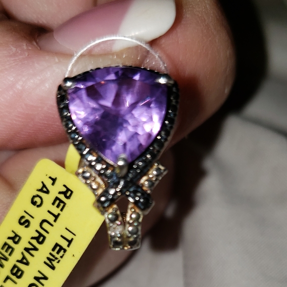 Lavender Alexite & Black Diamond J-Hoop Earrings, 925 Silver, TGW 6.28 Carats - Picture 7 of 7